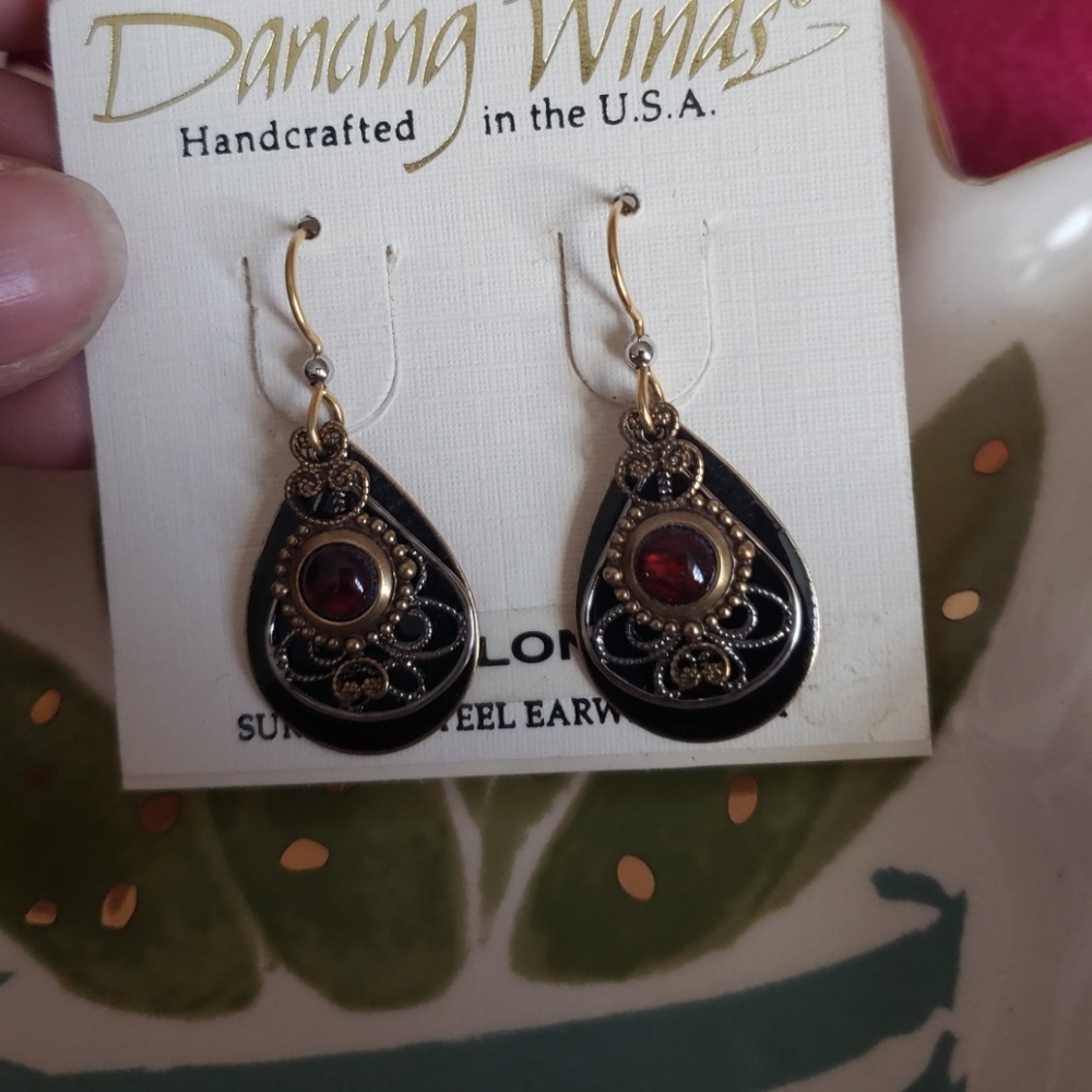 Black and gold dangle earrings